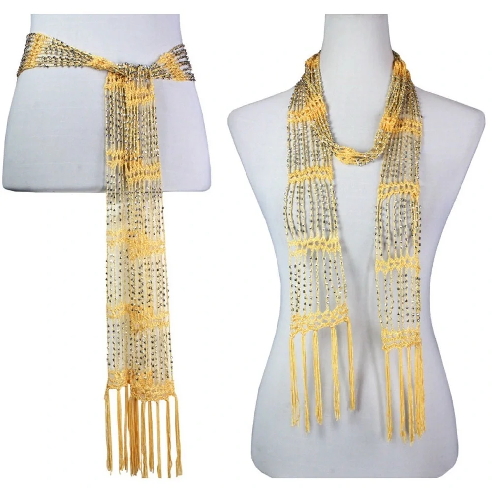 Women's Scarf Seed Bead Long Thin Lightweight Belt Wrap